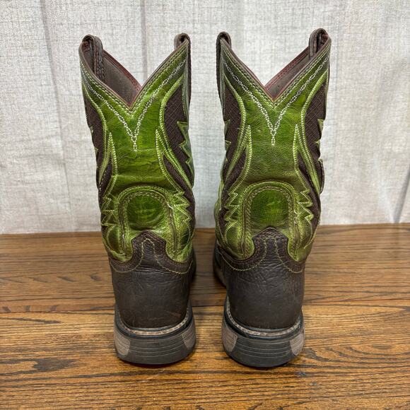 Ariat Workhog Square Toe Western Work Boots Men’s 9.5D Brown/Green Leather - Picture 4 of 8